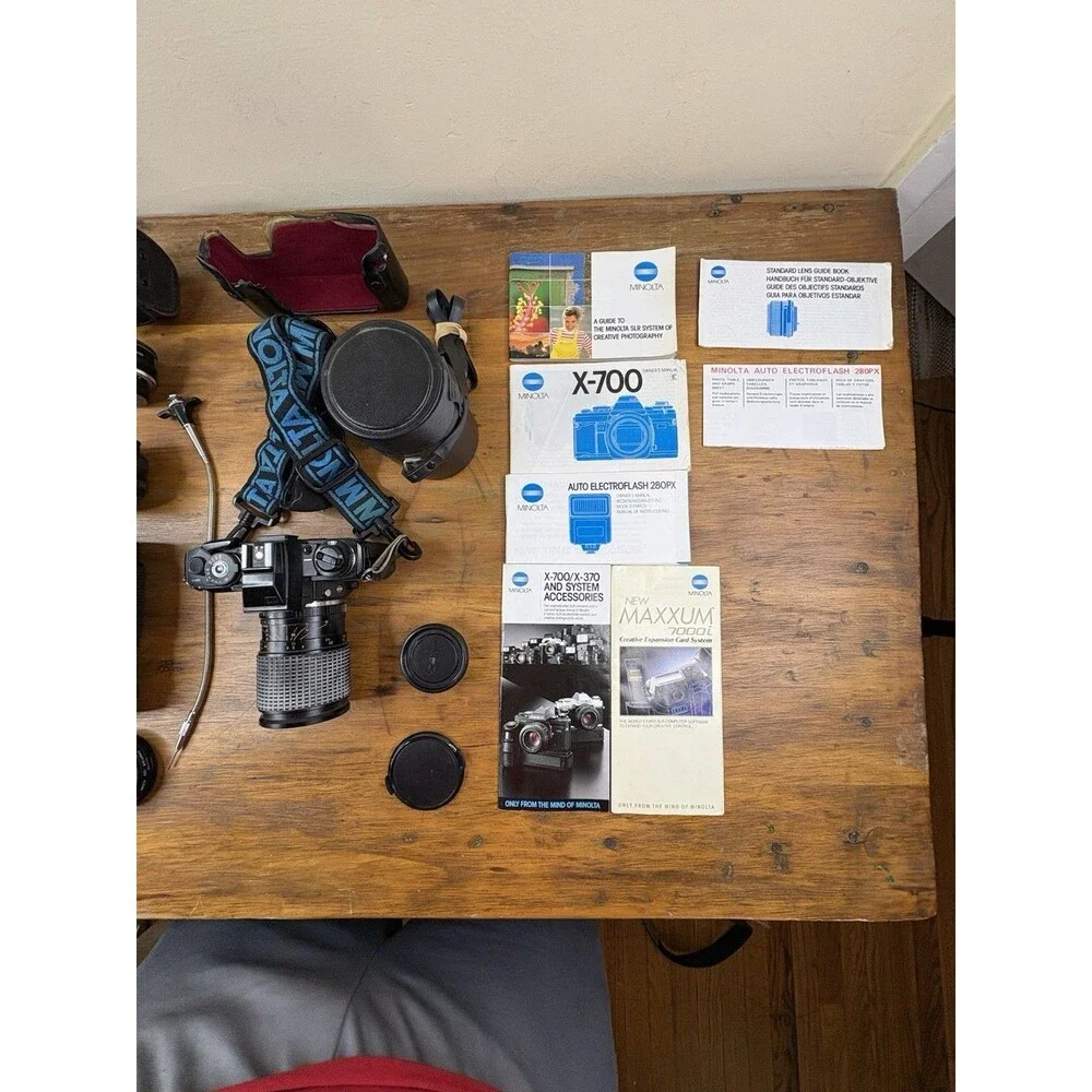Minolta X700 35mm Film Camera 50mm Lens 280PX Flash Bundle Kit Vintage SLR Bag